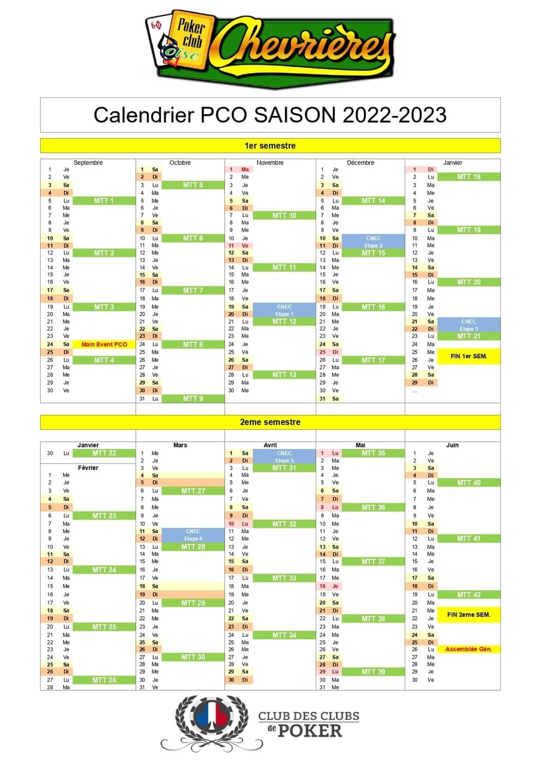 calendrier PCO 2023